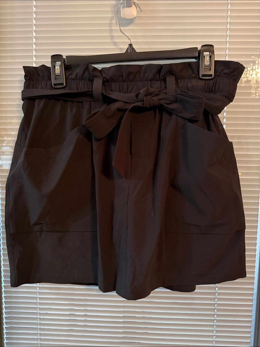 High-Waist Black Paperbag Skort with Tie Belt